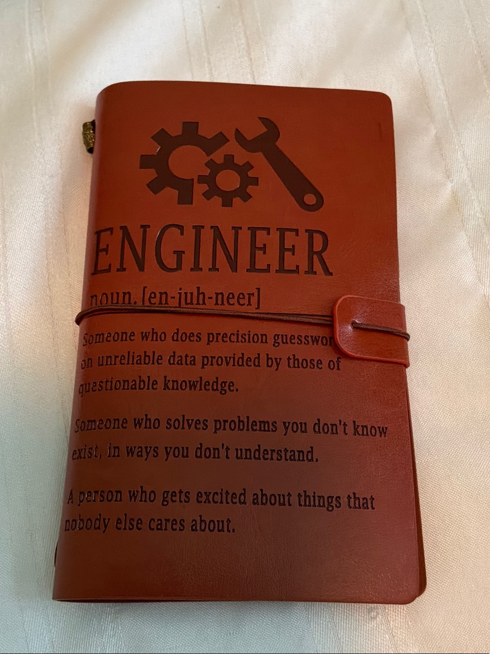 Engineer Embossed Brown Leather Notebook Cover with box